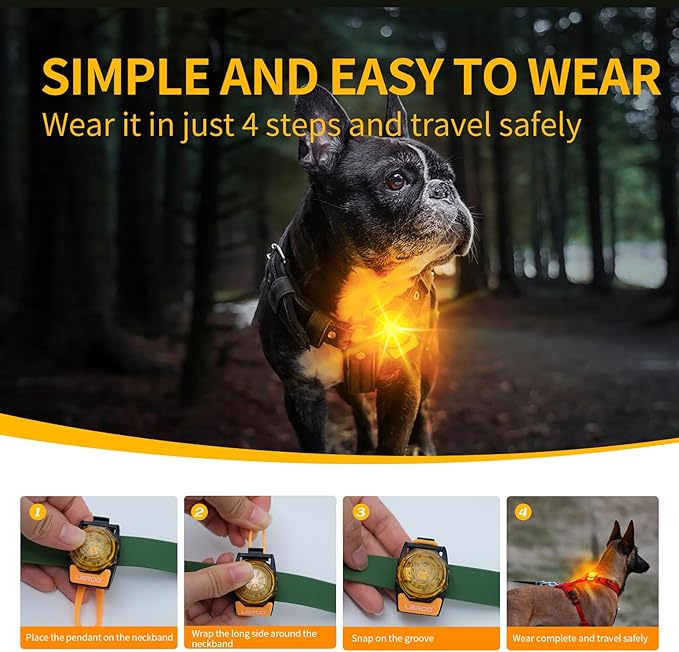 LaRoo Dog Lights for Night Walking,USB-C Rechargeable Safety Lights,Only 13g for Small Dogs, 3 Modes Waterproof LED Collar Charm for Nighttime Running,Pet Camping Essentials(Yellow)