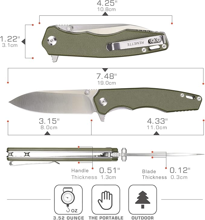 Folding Pocket Knife Handfeel, 9Cr18MoV Blade with G10 Durable Handle, Everyday Carry EDC Knife with Pocket Clip, Sharp Camping Practical knives