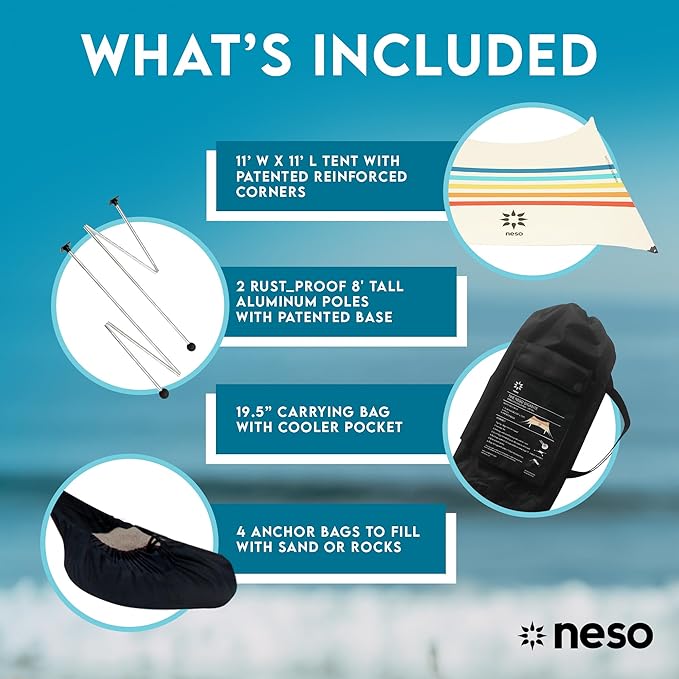 Neso Gigante - Portable Beach Tent - Ideal to Enjoy with Family and Friends - UPF 50+, Water-Resistant, and Lightweight - Rainbow, 11' x 11'