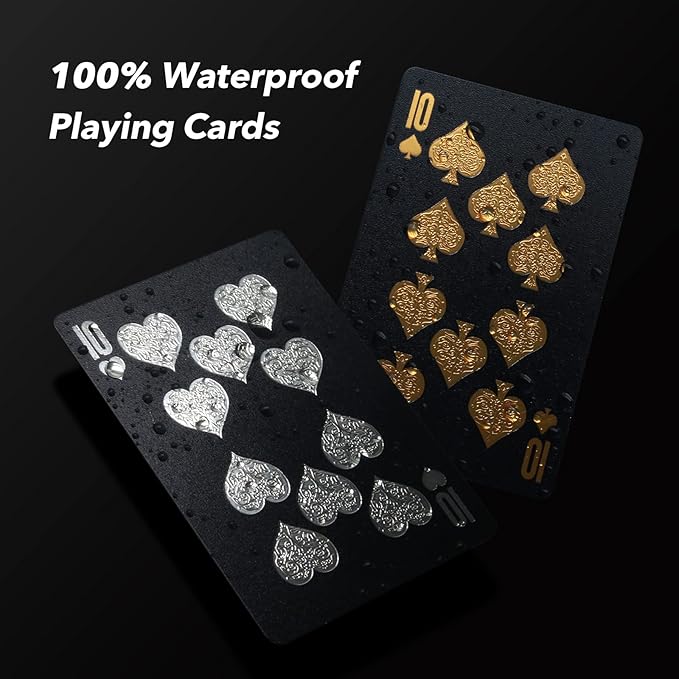 INTEGEAR 2 Decks of Playing Cards, Gold 3D Embossed Patterned Poker Cards Plastic PET Waterproof Playing Cards Luxury Magic Trick Game Tool Gift Reusable Party Decoration