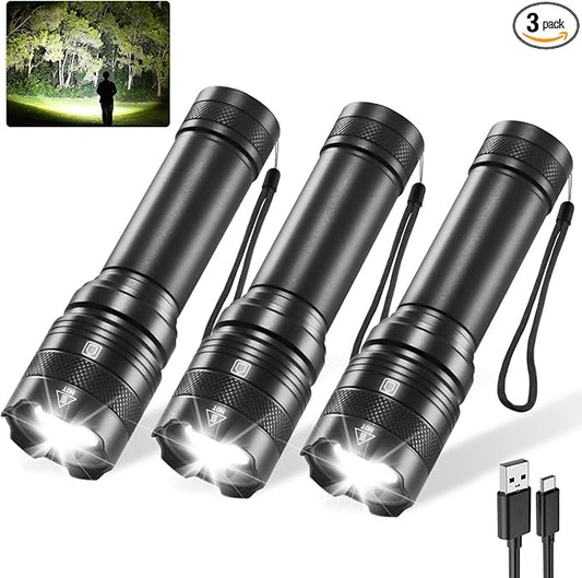 3Pack Rechargeable Flashlights, Tactical Flashlight High Lumens, Super Bright Flashlight, Mini Small Flashlights Powerful, LED Linterna Recargable, Pocket Handheld LED Flash Light for Home Emergency