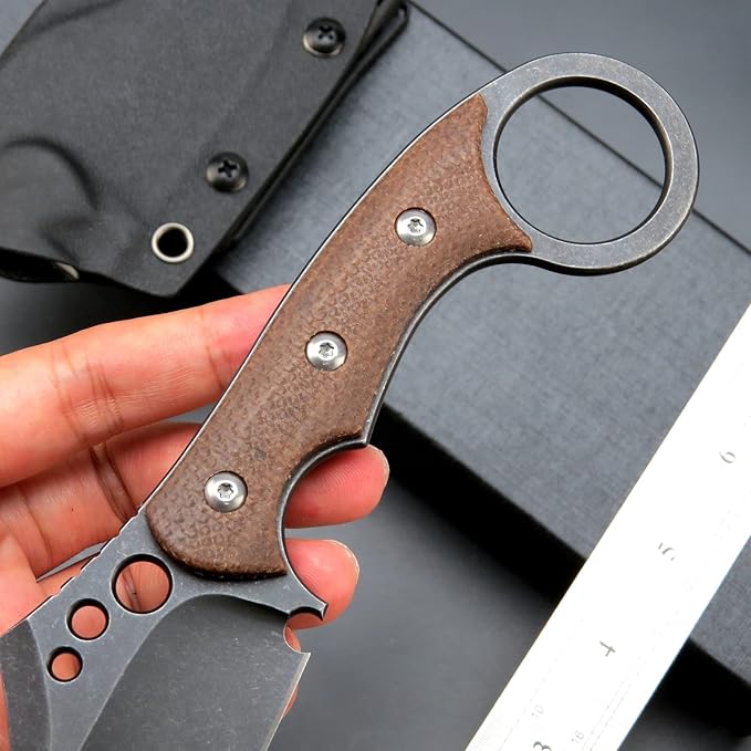C1116 Fixed Blade Knife,D2 Steel Blade +Micarta Handle Outdoor Survival Camping Claw Knife with Kydex Sheaths(Brown) …
