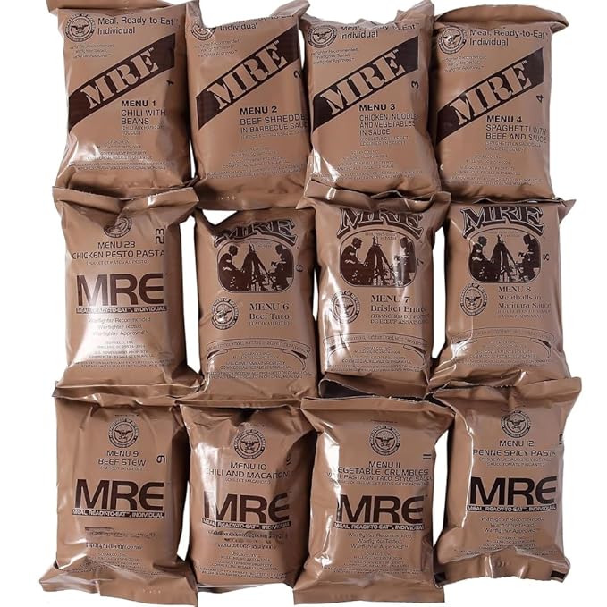 MRE, U.S. MRE Meals, Emergency Supplies, Emergency Food Supply, Survival Food, Freeze Dried Food w/ Flameless Heater, Ready Meals (Variety Pack of 12) – (A or B Case Selected at Random Inspection 2025, 2026)