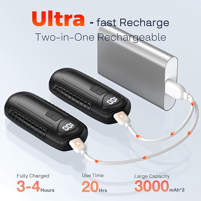 Hand Warmers Rechargeable 2 Pack, Electric Hand Warmers, 2-Second to 131°F with 5 Heat Levels, USB-C Portable Pocket Heater Handwarmers Black, UL Certified for Camping, Hunting, Gifts for Women Men