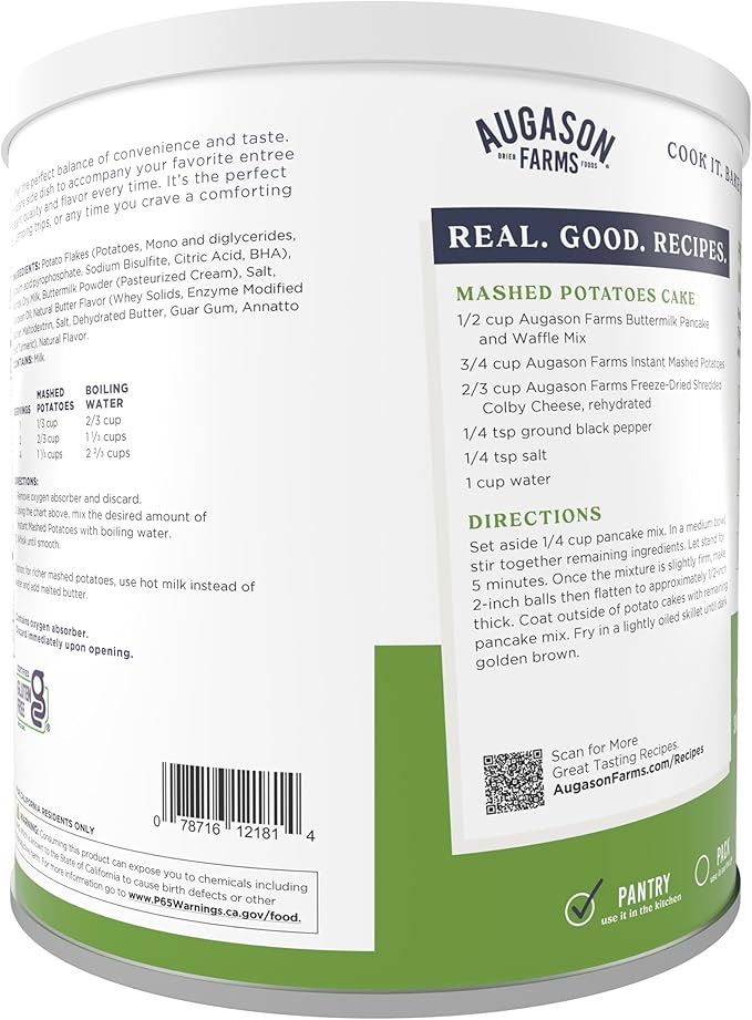 Augason Farms Instant Mashed Potatoes Can, Emergency Food Supply, Everyday Meals, 30 Servings