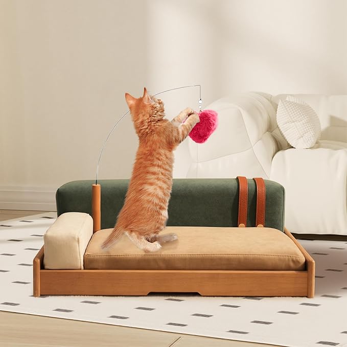 AutoCare Cat Sofa Bed, Solid wood cat sofa. Inspired by the geometric impressionist painter Mondrian, The combination of building block gameplay provides cats with a comfortable experience (Chocolate)
