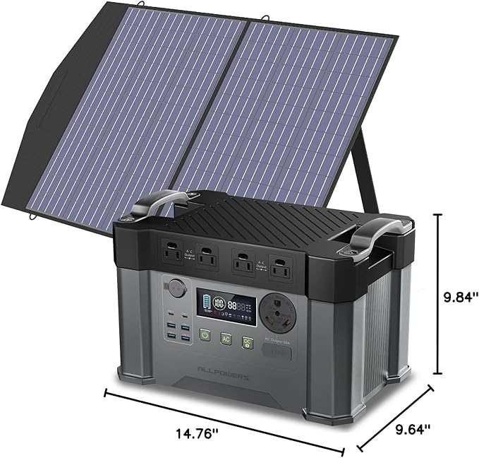 ALLPOWERS S2000 Pro Solar Generator with SP027 Panel Included 2400W MPPT Portable Power Station with Foldable Solar Panel 100W, Solar Backup Power for Van House Outdoor Camping