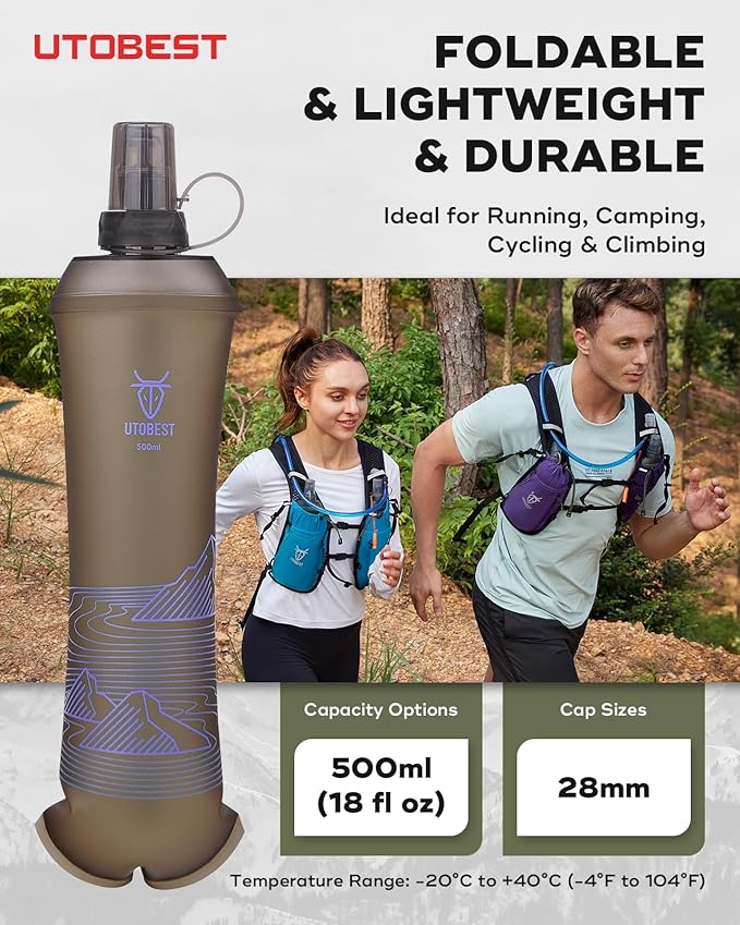 Soft Flask, 1 Pack Flexible TPU Hydration Water Bottle, Collapsible for Running, Hiking, Cycling, Climbing, and Marathon