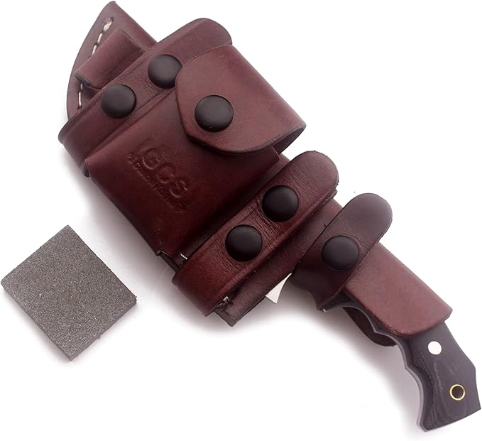 GCS Handmade D2 steel Hunting Knife G10 Handle Fixed Blade Knife Right Hand Scout Carry Buffalo leather Sheath and Sharpening Stone for Hunting Camping Survival and EDC
