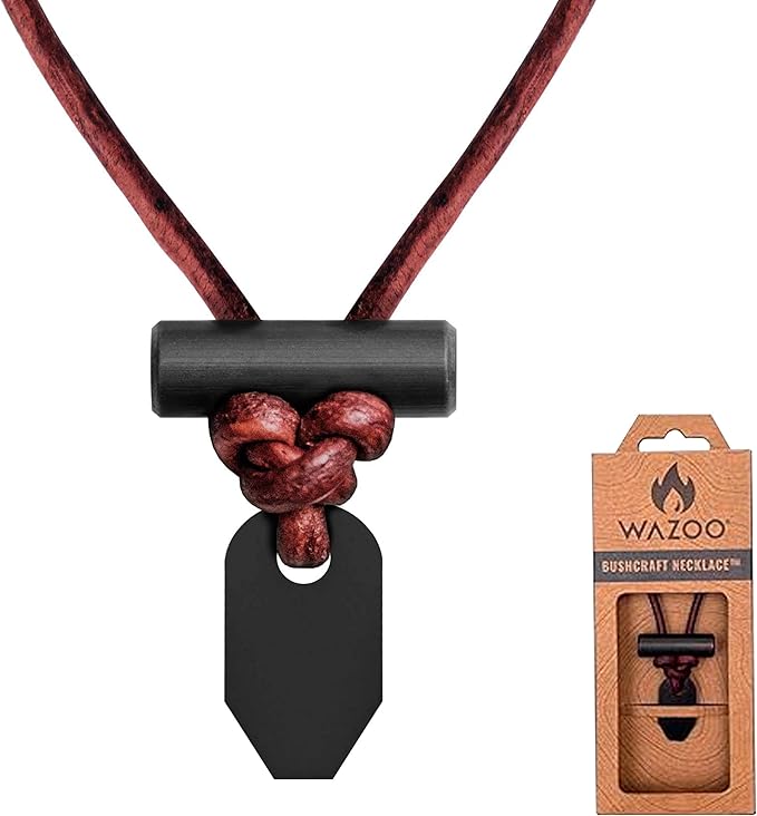 The Bushcraft - Original Fire Starter Necklace for Men, Handcrafted In USA, Weatherproof Fire Starting Necklace with Adjustable Leather Knot Design, Ideal for Traveling, Everyday Carry & Adventures