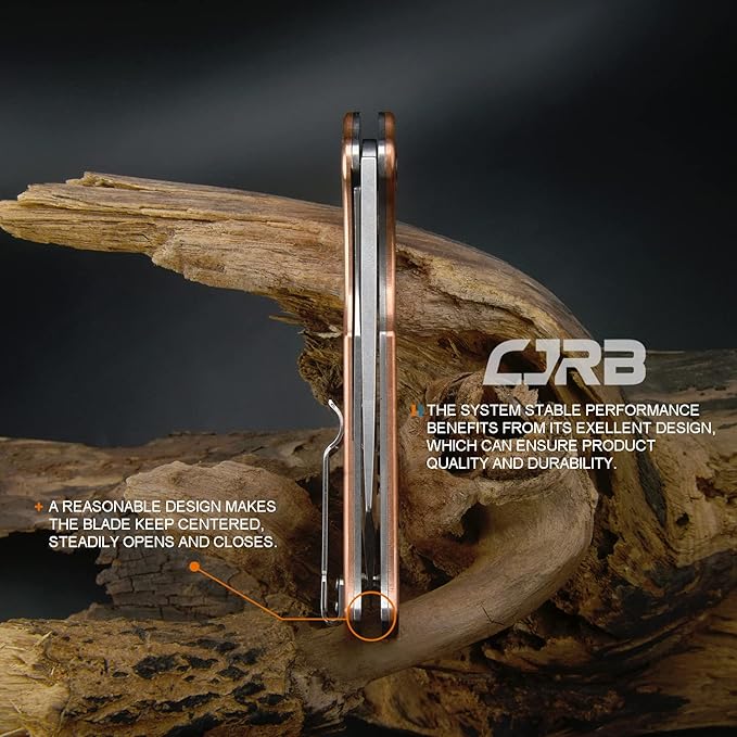 CJRB Crag Folding Pocket Knife, 3.43" D2 Steel Blade Copper Handle EDC Knife with Pocket Clip for Men Women Camping Survival Hiking, Stone Wash (J1904)