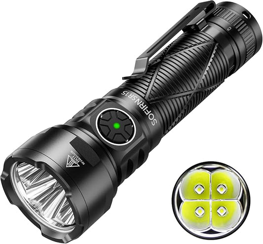 Sofirn SR15 Rechargeable Flashlight High Lumen, 4500 Lumen Super Bright Pocket Flashlight with Magnetic Base & IP68 Waterproof, Long Beam Distance EDC Flashlight for Emergency, Repair, Camping, Hiking