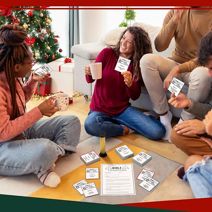Leitee Christmas 5 Second Game Question Cards and 5 Second Hourglass Family Card Game Simple Questions for Party Travel Night Sleepovers Think Fast and Shout Out Answers (135 Pcs,Modern Style)