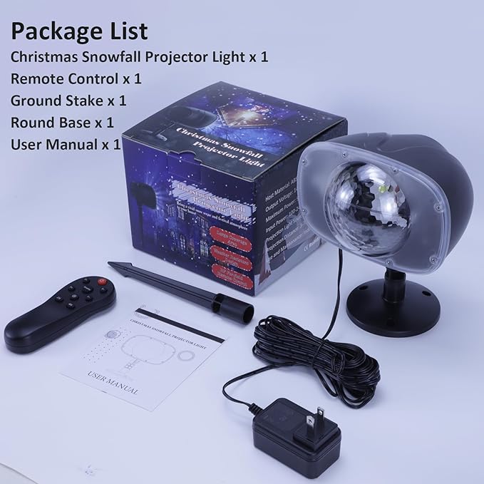 Christmas Snowfall Projector Lights,FLEVO LED Light Projector,Outdoor Holiday Lights with Clear Rotating Snow Falling Lamp for Halloween Xmas Party Garden Landscape Decoration