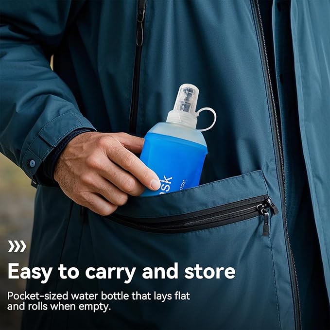 500ml Soft Flask, Soft Water Bottle for Hydration Packs, Running, Hiking, Cycling and Climbing - 2Pcs Blue