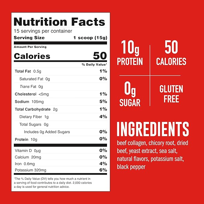 LonoLife Low Sodium Beef Bone Broth Powder Mix | Grass-Fed, 10g Protein | Collagen-Rich, Keto & Paleo Friendly | Natural Ingredients | 8oz Bulk Container (15 Servings)