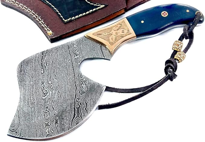 Damascus Steel Blade Axe Hatchet Tomahawk Hunting Knife Camping Hiking SM46