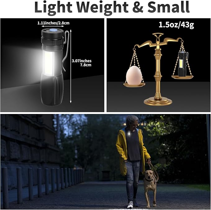 KunHe 20 Pack Small Rechargeable Flashlight Mini Led Flashlight Bright Clip-On Light Edc Flash Light with Side Cob Light for Camping Home Emergency