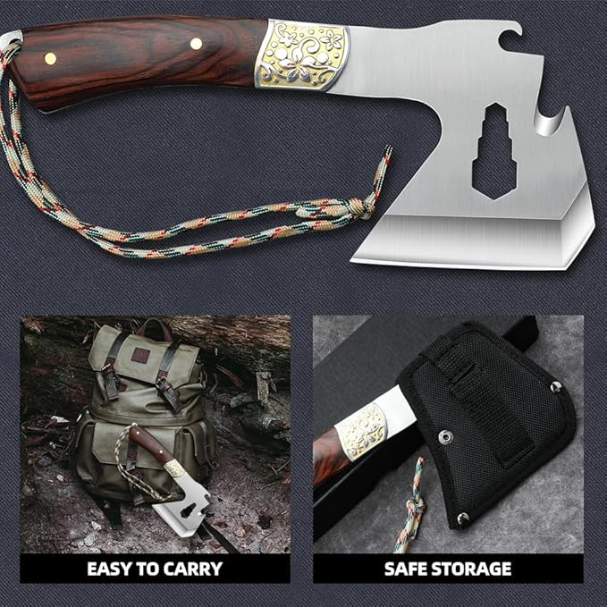 Camping Hatchet Camping Axe Forged High Carbon Steel for Meat Cleaver Axe Outdoor Splitting Wood Great for Axe Throwing, Camping, Survival, Outdoors and Chopping (734F)