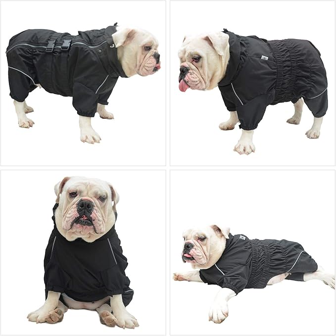 Dogs Waterproof Jacket, Lightweight Waterproof Jacket Reflective Safety Dog Raincoat Windproof Snow-Proof Dog Vest for Small Medium Large Dogs Black XS