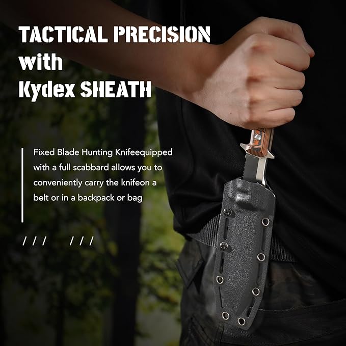 Dispatch Full Tang Fixed Blade Knife with Kydex Sheath, 4.72" 8cr13mov Steel Tanto Serrated Blade Tactical Survival Knife, G10 Handle for Outdoor Camping Hunting Hiking knives