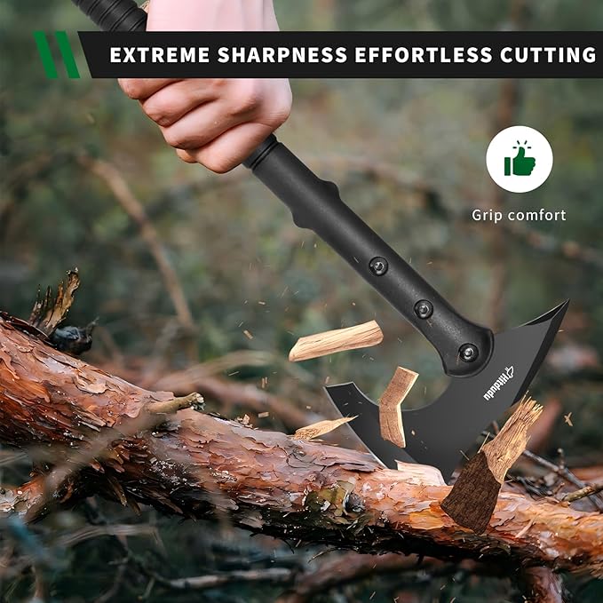 Tactical Survival Tomahawk Outdoor Axe for Hiking Camping Axe with Spike Hatchet Emergency Breaching Multitool Throwing Axe Includes Sheath