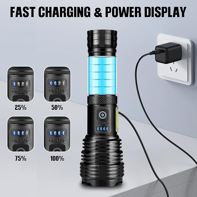Flashlight LED Rechargeable Flashlights High Lumens, 99,000 LM Super Bright Powerful Flashlight, High Powered Flash Lights Waterproof Handheld Flashlights for Home Camping Hiking(2 Pack)