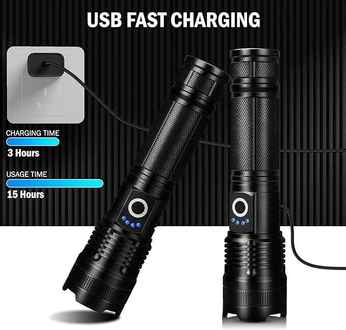 Led Flashlights High Lumens Rechargeable 2 Pack, 99000 Lumen Super Bright Fashlight with 5000ɱAh Βattery, Waterproof Powerful Flash Light Multifunctional Flashlights for Home Camping Hiking