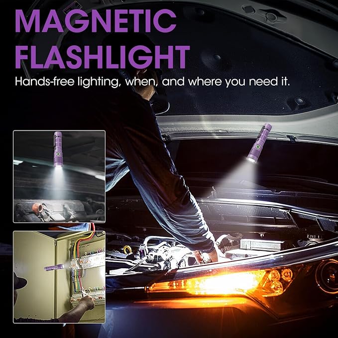 Rechargeable Flashlight High Lumens, High Lumens Super Bright Magnetic Flash Light, Long-Range Zoomable LED Flashlights for Emergency, Waterproof Flashlight Dimmable, Purple,1PC
