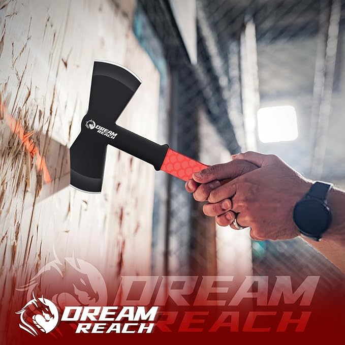 Dream Reach Throwing Axe Set - 3PCS Full Tang Handle Double Sided Throwing Hatchets with TPR Rubber Sleeve and Protective Sheaths for Recreation and Competition