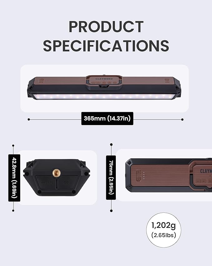 Claymore 3Face Pro X (Black) - Rechargeable Surface Area Camping Light for Trucks, Overlanding, Tents, Canopies, Outdoor Events, Street Vendors, Work Lighting, Long-Lasting Battery, Hanging Design