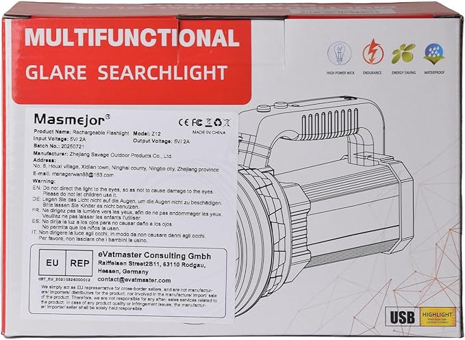 Rechargeable LED Flashlight High Lumens Camping Lantern Spotlight 5 Light Modes, 1500LM, 4800mAh Waterproof Portable Bright Camping Light for Ourdoor, Power Outages, Emergency, Gifts for Father's Day