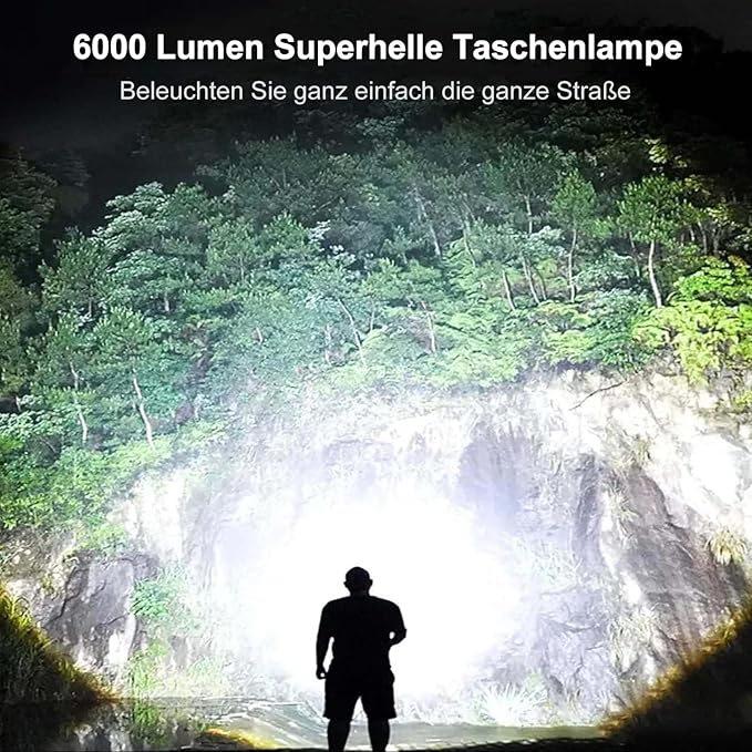 KZK Extremely Bright Rechargeable Flashlight, 9000 High Lumens LED Flashlights with Long Handle,Powerful Handheld Flashlight with 11 Light Modes & Waterproof & Zoomable for Home, Camping, Emergencies