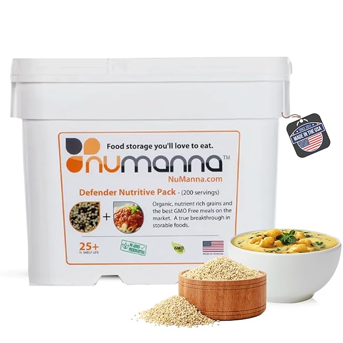 Numanna Defender Nutritive Pack Bucket 2,448 Servings | 12-Months Emergency Food Supply | GMO-Free, Non-Perishable Meals with Organic Grains & Superfoods | Easy to Prepare | Camping & Daily Use