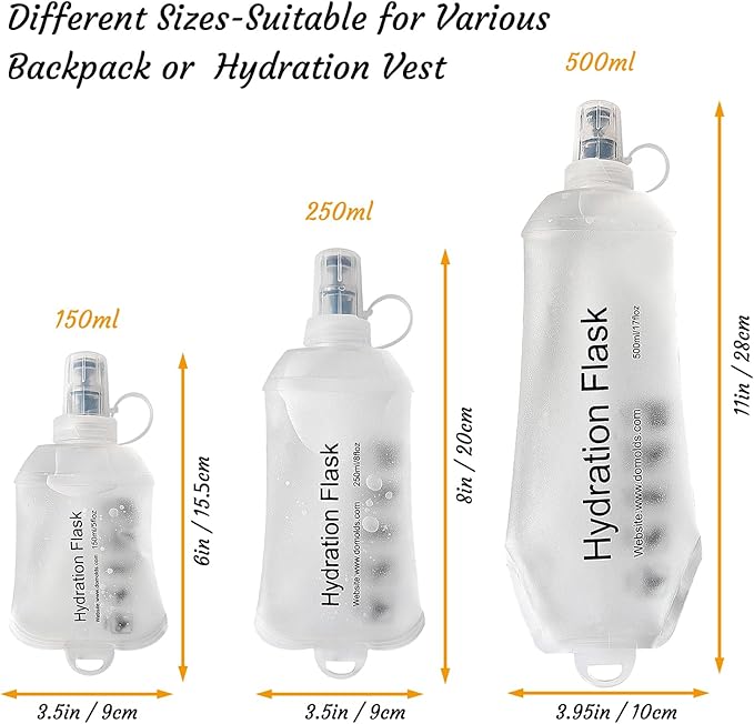 J.CARP 150ml Soft Flask Running Water Bottles, TPU Foldable Running Hydration Flask for Hydration Pack Cycling Hiking Climbing Outdoors Motorbike White