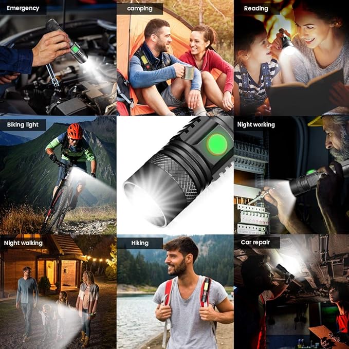Rechargeable Flashlight, Magnetic LED Flashlight ?�Battery Not Included?‘with COB Work Light, Pocket Tactical Flashlights with 6 Modes,1000 Lumens Super Bright,Waterproof,Zoomable,for Camping,Emergency