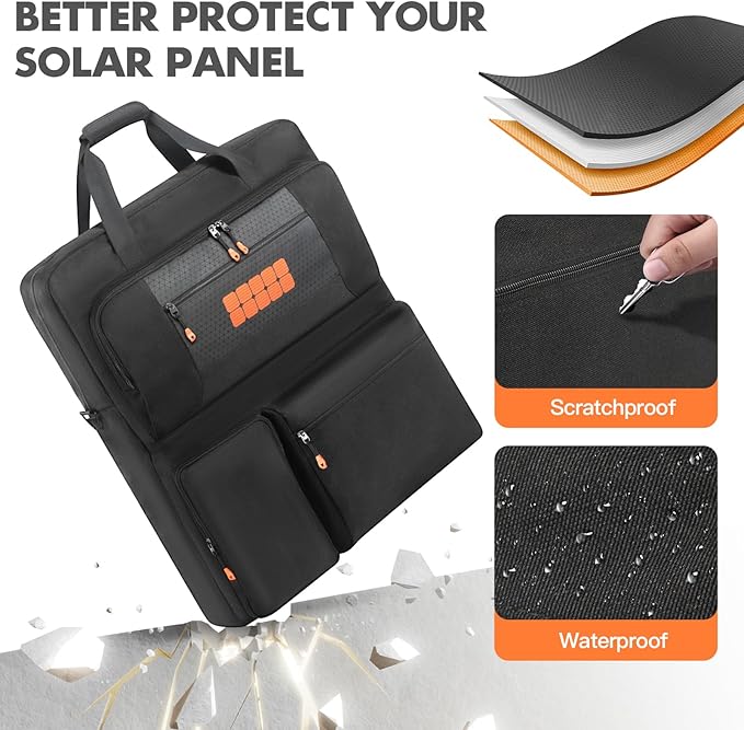 Padded Solar Panel Carrying Case Compatible with Jackery SolarSaga 100W 100X 200W,Travel Solar Panel Storage Bag for 2 Battery Panels Fits for ZOUPW 100W 110w 200w with Multi-Pockets & Shoulder Strap