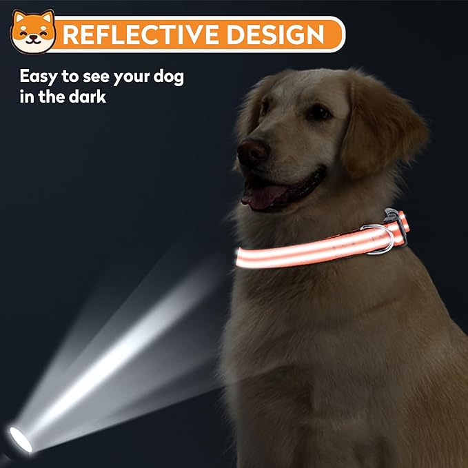 Reflective Dog Collar, Adjustable Soft Neoprene Padded Nylon Pet Collars with Buckle for Extra Large Dogs, Orange,XL