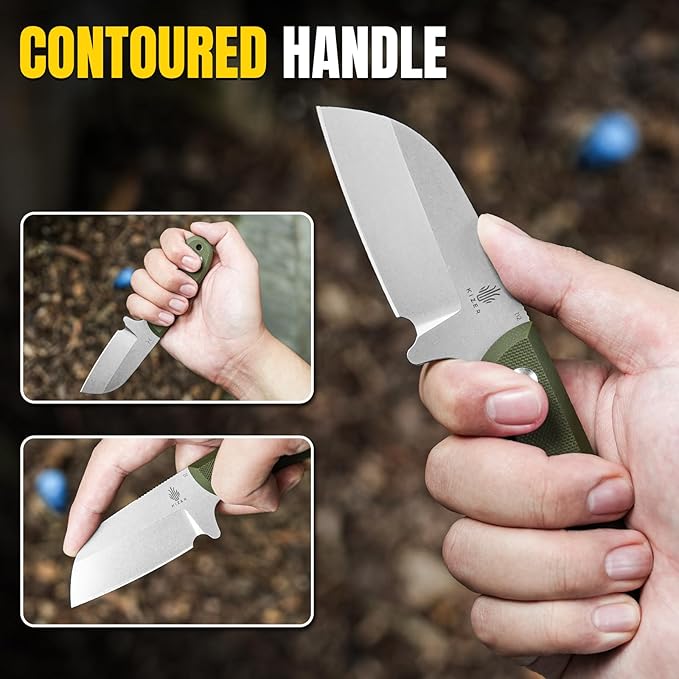 Kizer Deckhand Fixed Blade Knife with Sheath, D2 Blade Camping Knife G10 Handle, Fixed Blade EDC Knives for Men Women, Outdoor Hunting Hiking Survival Knives 1062M2