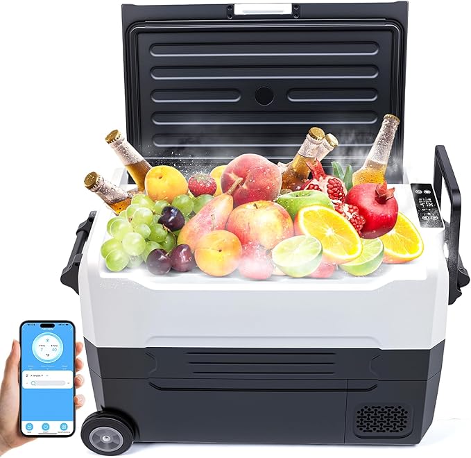 12 Volt Refrigerator, 48QT(45L) 12V Fridge, Electric Cooler 12/24V DC 120-240V AC -4℉~68℉, 12V Freezer Removable Divider, Car Fridge for Camping, RV, Travel, Fishing, Outdoor