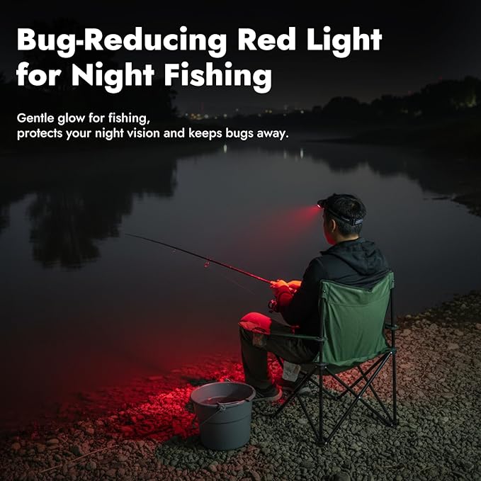 WARSUN Rechargeable Fishing Headlamp ??800 Lumens LED Headlight with 90° Adjustable COB Panel, Motion Sensor, 5 Modes, Ideal for Night Fishing, Camping, Hiking, Emergency