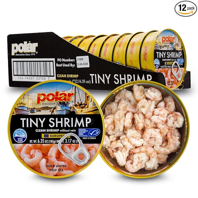 MW Polar Tiny Shrimp Without Vein 6.35 oz (Pack of 12), Wild Caught, Ready to Eat, Denmark Cold Water, Clean & Peeled