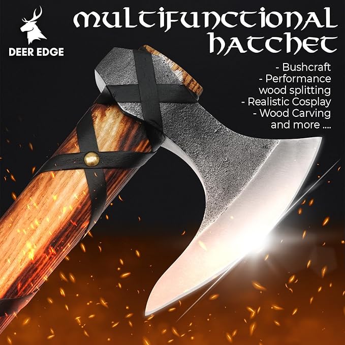 Viking Axe of Ragnar Lothbrok Hand Forged High Carbon Steel Norse Bearded | Camping Hatchet Axe with Genuine Leather Sheath Handcrafted Ash Wood Handle Throwing Tomahawk Viking Gifts for Men