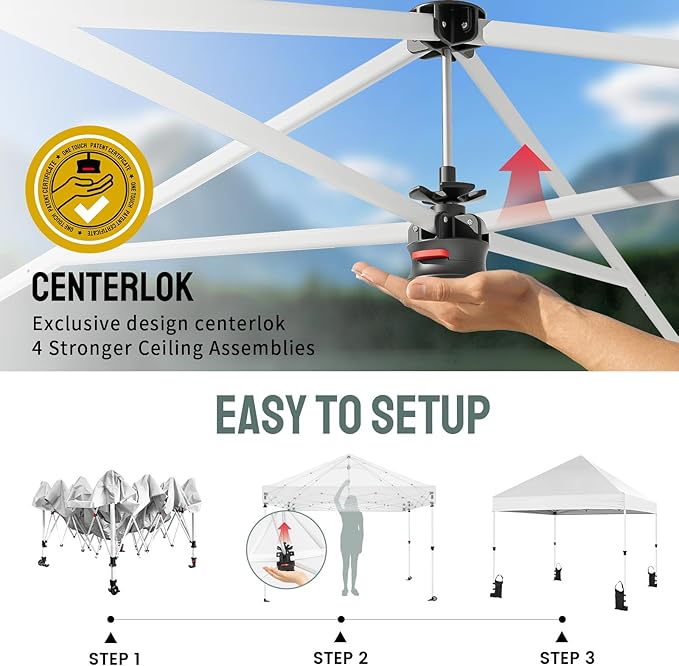 CROWN SHADES 8x8 Pop Up Canopy Tent,Commercial Canopy Tent Heavy Duty with 4" Wheels,4 Upgraded Weights,Patented Centerlock,400D Strength Oxford Fabric, Sto'N Go Bag,for Parties, Events, Camping,White
