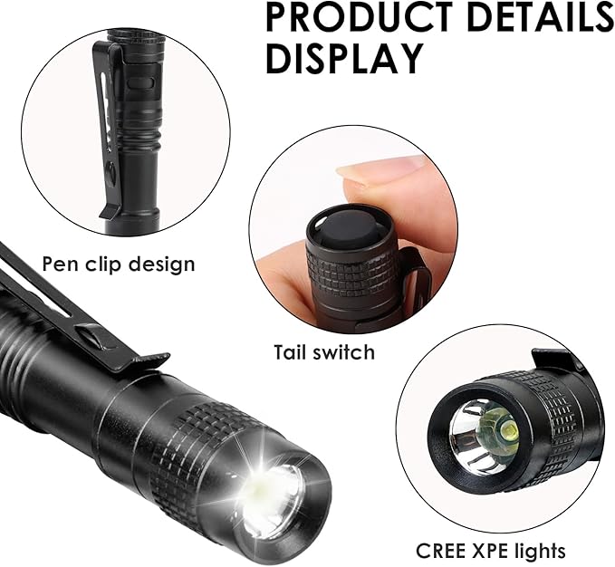 6 Pack Mini Pocket Flashlight, 3.5" Small LED Pen Light with Clip, 500 Lumen Torch White Light Powered by AAA Battery, Portable Versatile for Inspection Medical Repair Camping Outdoor Emergency