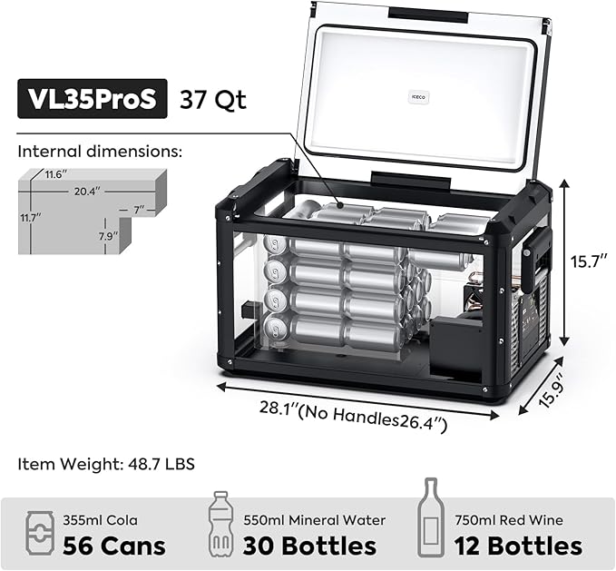 ICECO VL35 ProS 12V Refrigerator, 37 Qt Portable Freezer, Compact Metal Car Fridge Powered by SECOP, DC 12/24V, AC 110-240V, 0℉-50℉, Compressor Electric Cooler for Travel Camping Road Trip Truck