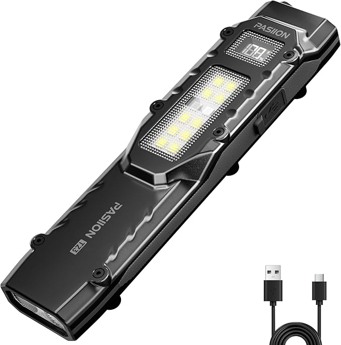 EDC Tactical Flashlight, Flat Flashlights Rechargeable,Dual-Switches LED Small Flashlight with Digital Display,Stainless Steel 8 Modes Pocket Flash Light for Home, Camping,and Emergency Use