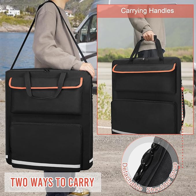 Solar Panel Storage Bag for 2 Solar Panels, Carrying Case for Jackery SolarSaga 100W 100X 200W, Double-Layer Solar Panel Carrying Case with Multi Pockets