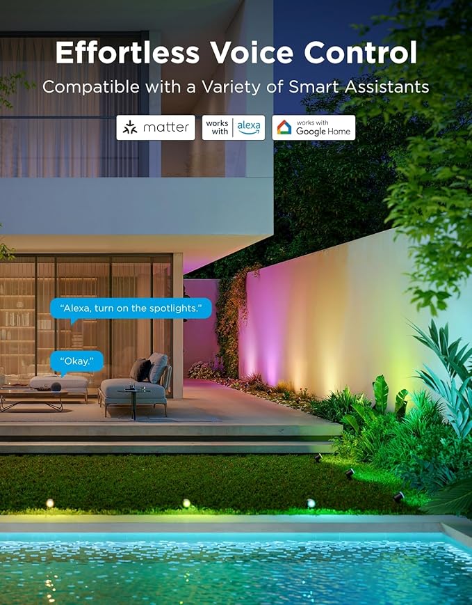Govee Outdoor Spot Lights 2, IP67 Waterproof Spotlights, Landscape Lights Work with Matter, Alexa, and Google Assistant, RGBWIC Color Changing Light for Outdoor Decor, Patio Decorations, 2 Pack