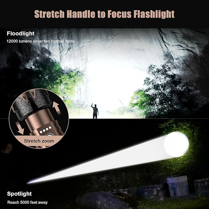 SKYFIRE LED Flashlights High Lumens with Ignition Lens,9000 Super Bright Tactical Flashlights,Zoomable,Five Modes,Waterproof Flash Light for Camping Essentials,Outdoor,Home Emergency-Upgraded